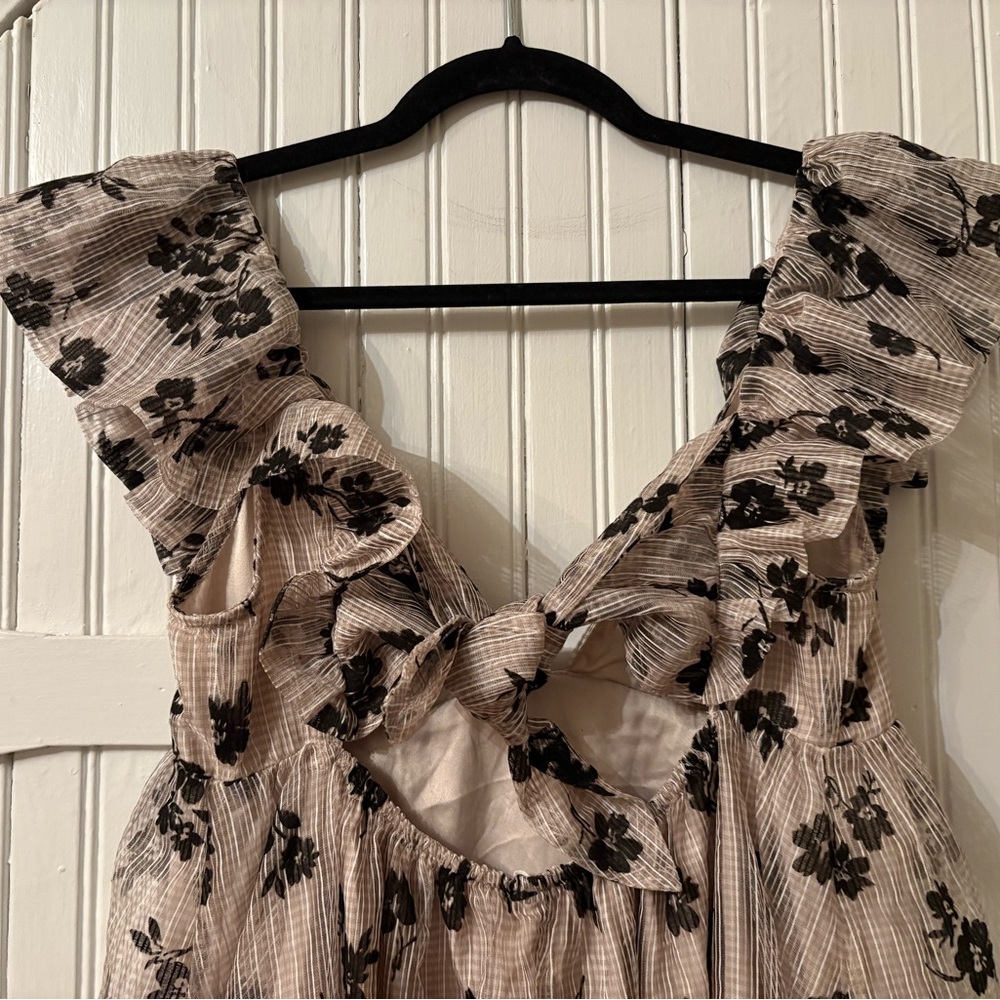 Storia Floral Ruffle Babydoll Mini Tie Back Dress Size L - Picture 6 of 8